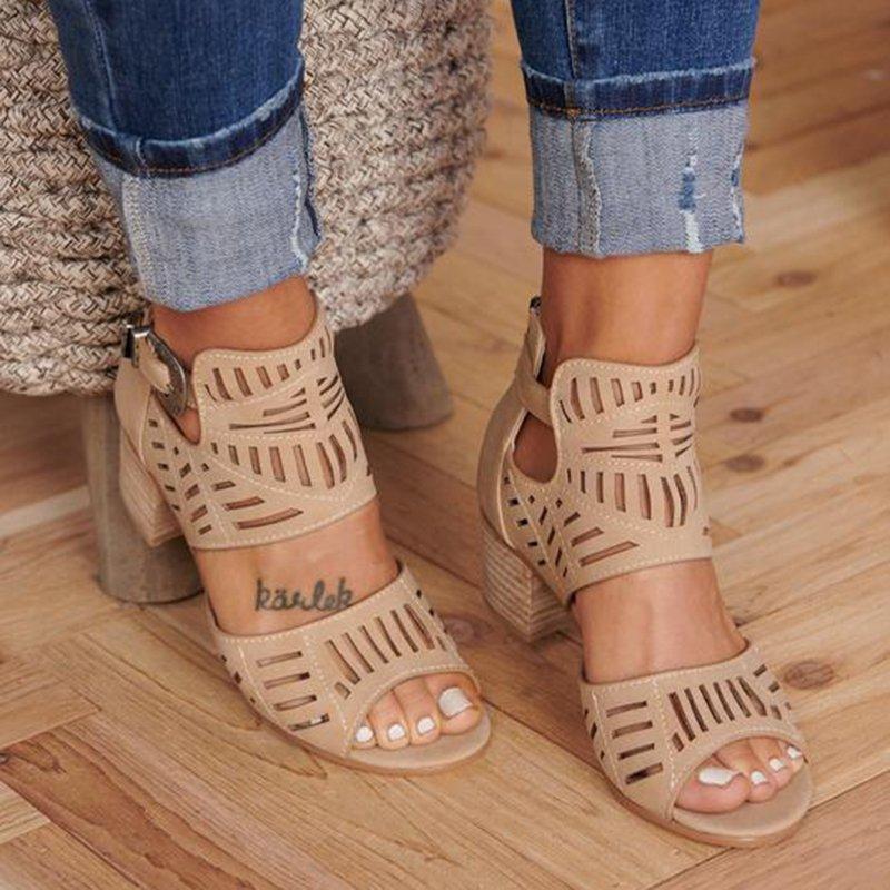 Casual Hollowed Out Patchwork Solid Color Fish Mouth Out Door Wedges Shoes (Heel Height 1.97in)(5 Colors)