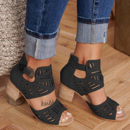 Casual Hollowed Out Patchwork Solid Color Fish Mouth Out Door Wedges Shoes (Heel Height 1.97in)(5 Colors)
