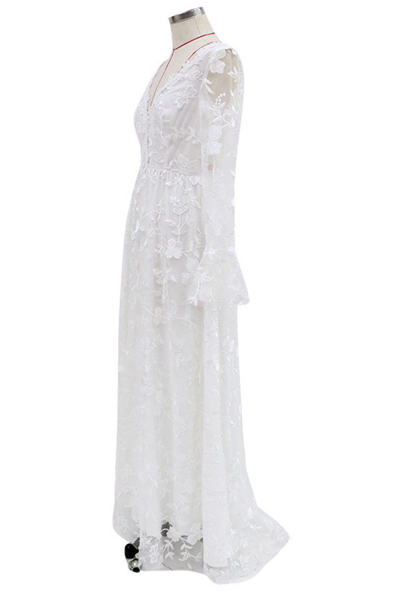 Formal Solid Lace Patchwork V Neck Evening Dress Dresses