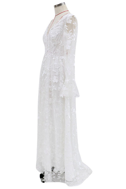 Formal Solid Lace Patchwork V Neck Evening Dress Dresses