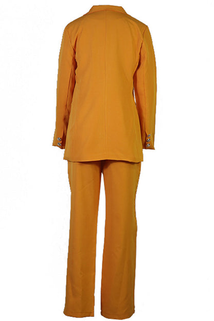 Work Elegant Solid Patchwork Turn-back Collar Long Sleeve Two Pieces