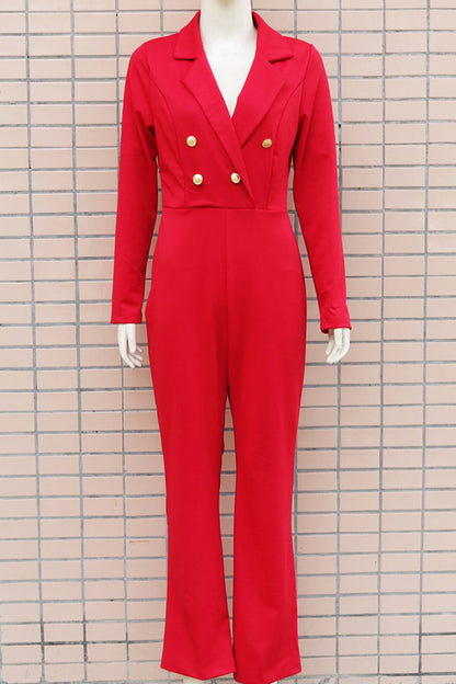Elegant Solid Buttons Turn-back Collar Regular Jumpsuits(4 Colors)
