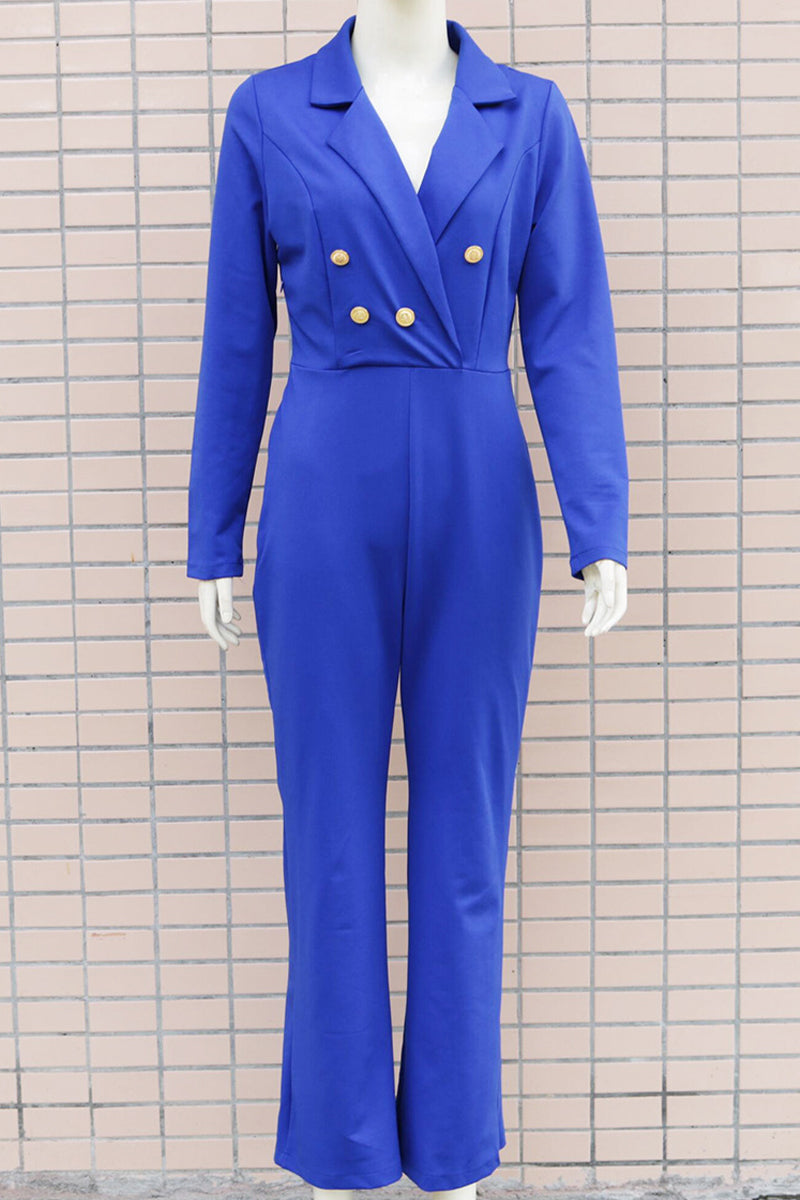 Elegant Solid Buttons Turn-back Collar Regular Jumpsuits(4 Colors)