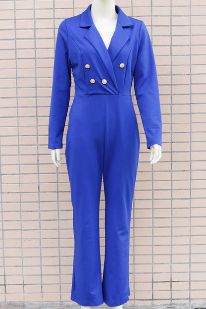 Elegant Solid Buttons Turn-back Collar Regular Jumpsuits(4 Colors)