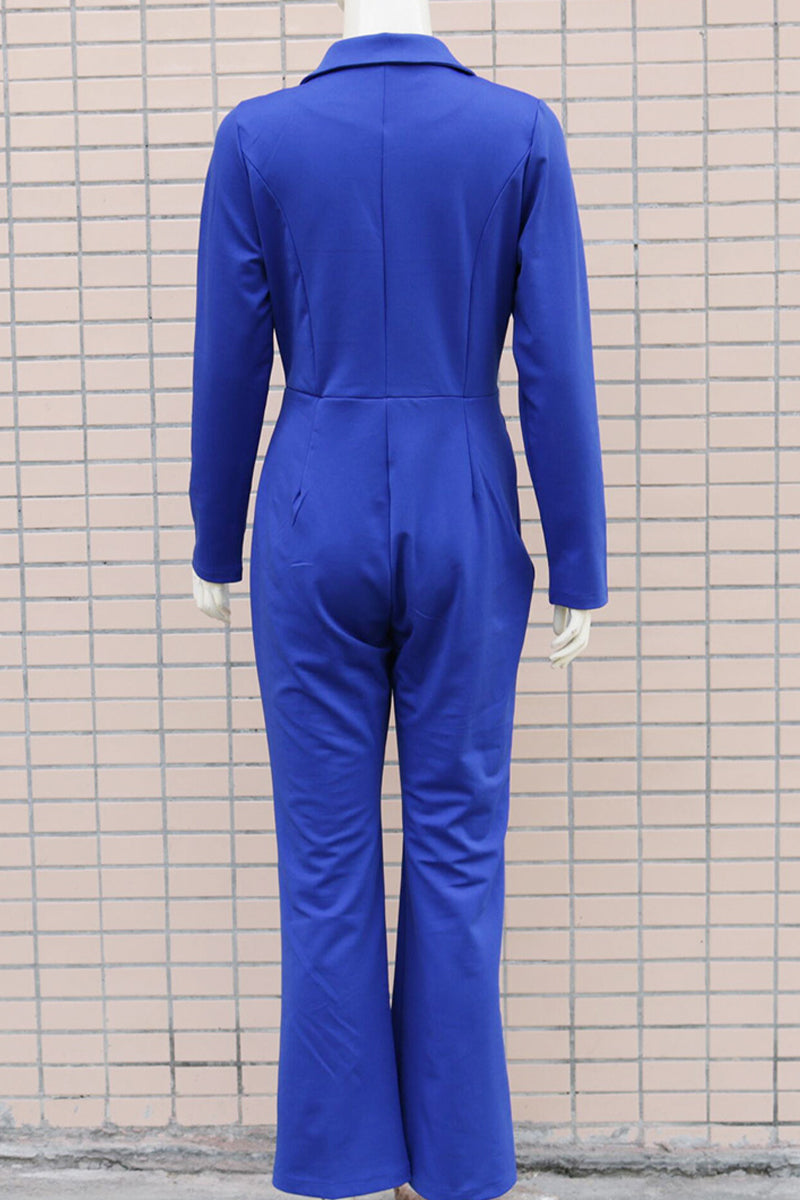Elegant Solid Buttons Turn-back Collar Regular Jumpsuits(4 Colors)