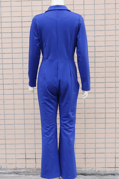 Elegant Solid Buttons Turn-back Collar Regular Jumpsuits(4 Colors)