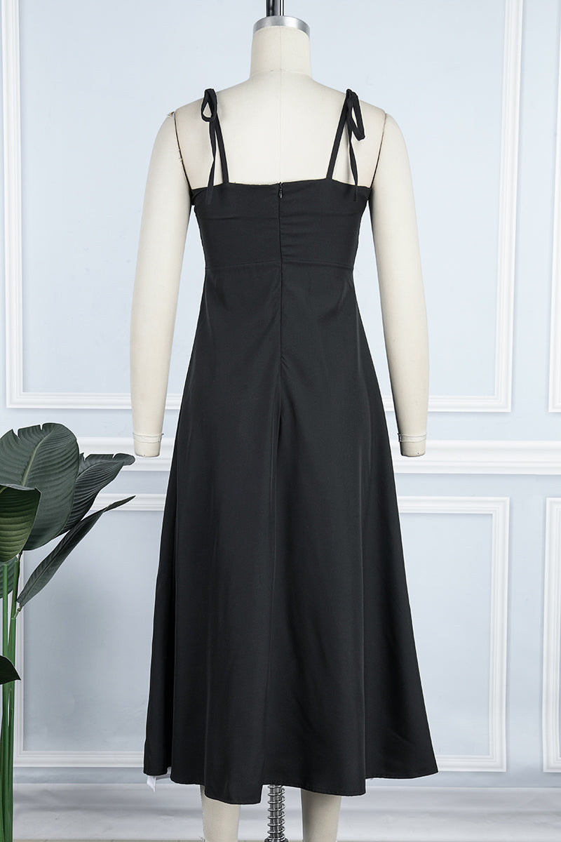 Vestido sexy informal de patchwork con espalda descubierta, abertura en contraste, tirantes finos, sin mangas