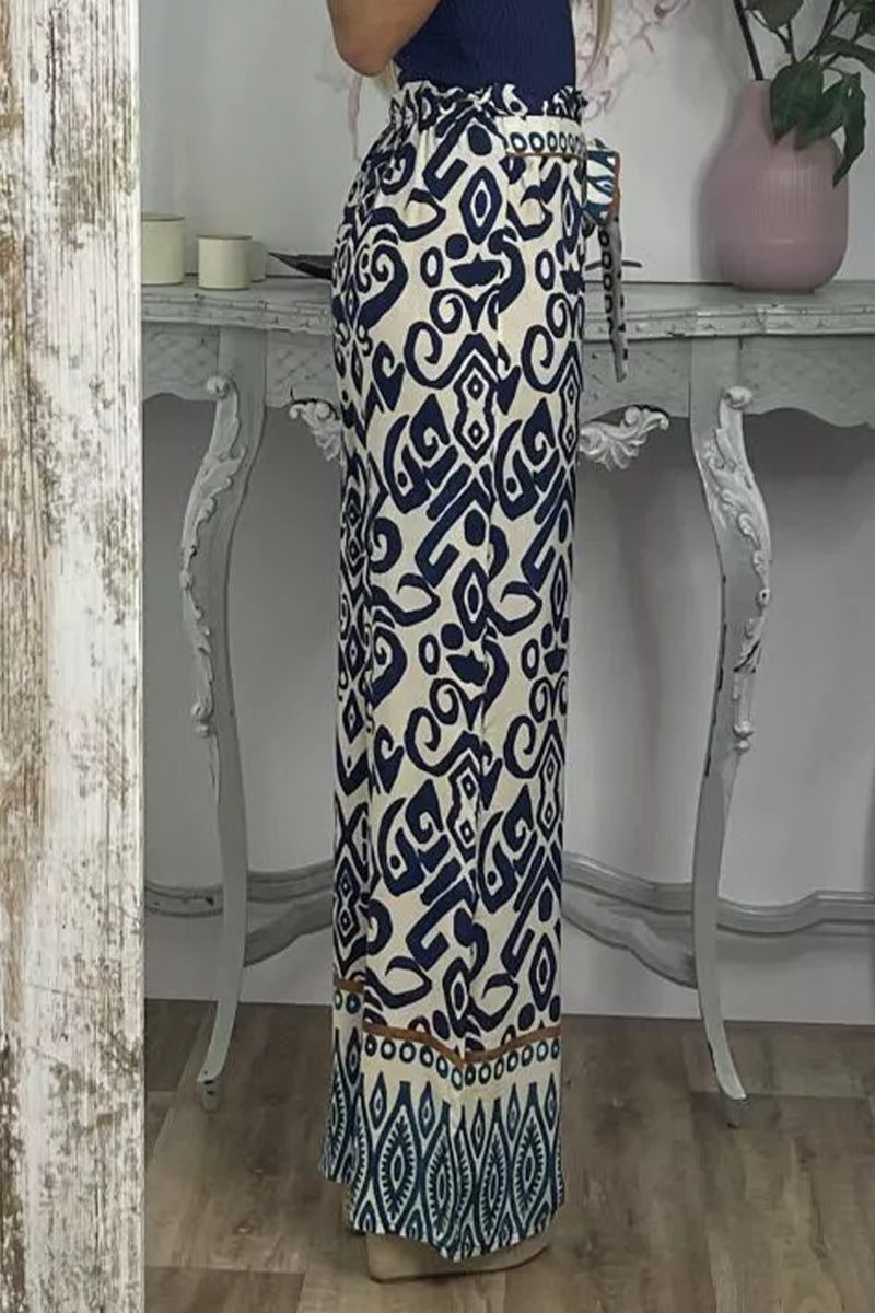 Casual Print Frenulum Loose Straight Full Print Bottoms