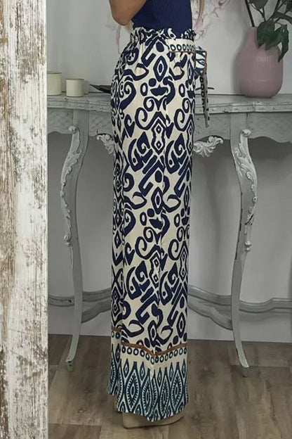 Casual Print Frenulum Loose Straight Full Print Bottoms