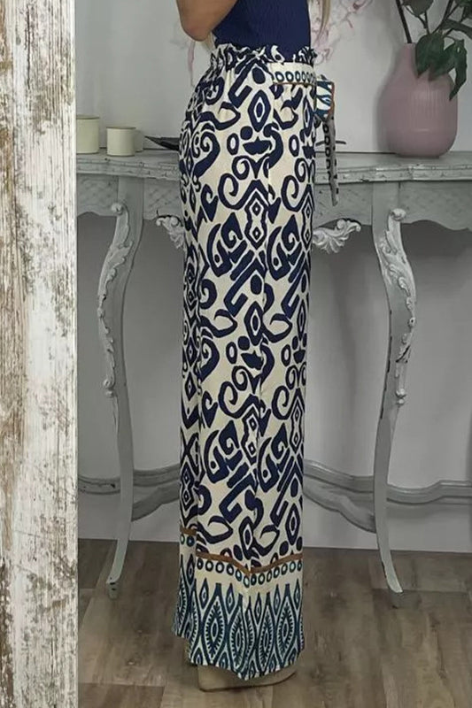 Casual Print Frenulum Loose Straight Full Print Bottoms