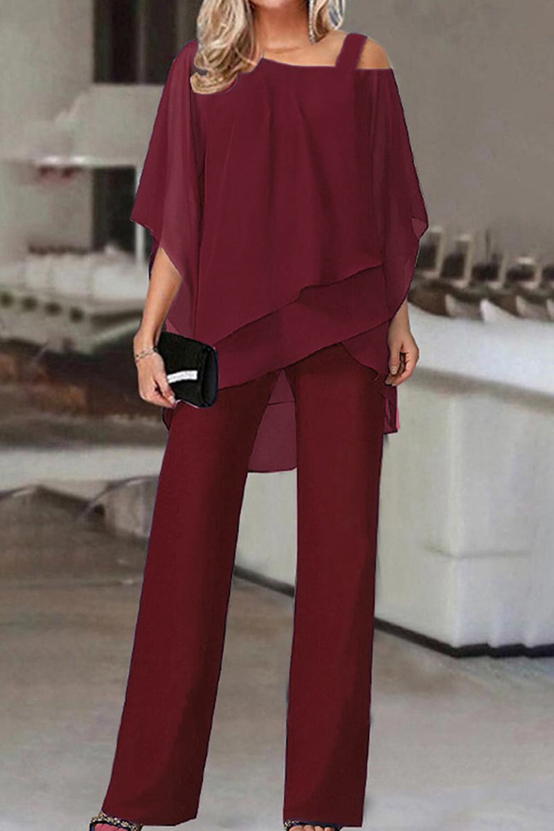 Conjunto informal de dos piezas con cuello oblicuo y parches lisos (5 colores)