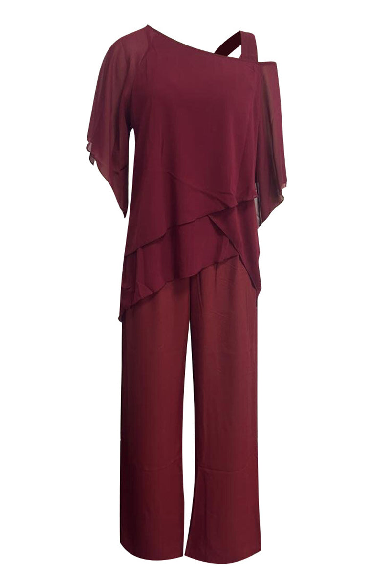 Conjunto informal de dos piezas con cuello oblicuo y parches lisos (5 colores)