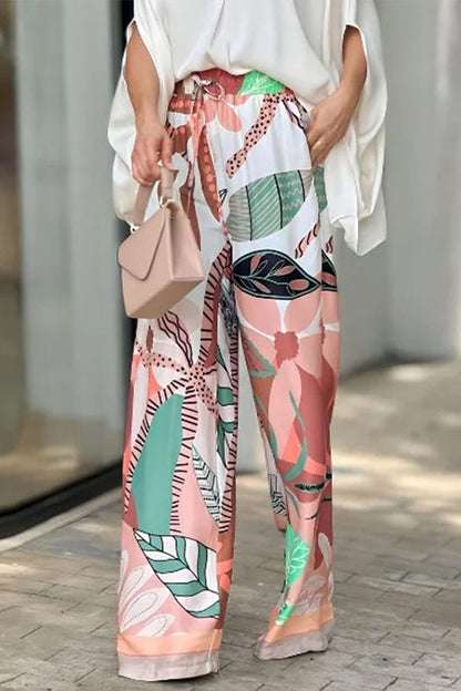 Celebridades Elegante Conjunto Floral con Cuello en V y Pliegues en Dos Piezas