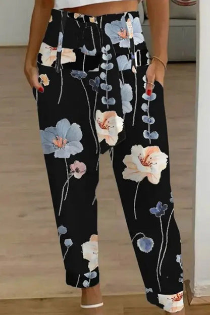 Casual Patchwork Pocket Printing Loose Mid Waist Harlan Else Bottoms(10 Colors)