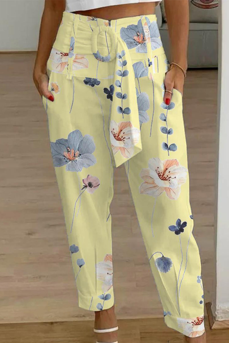 Casual Patchwork Pocket Printing Loose Mid Waist Harlan Else Bottoms(10 Colors)