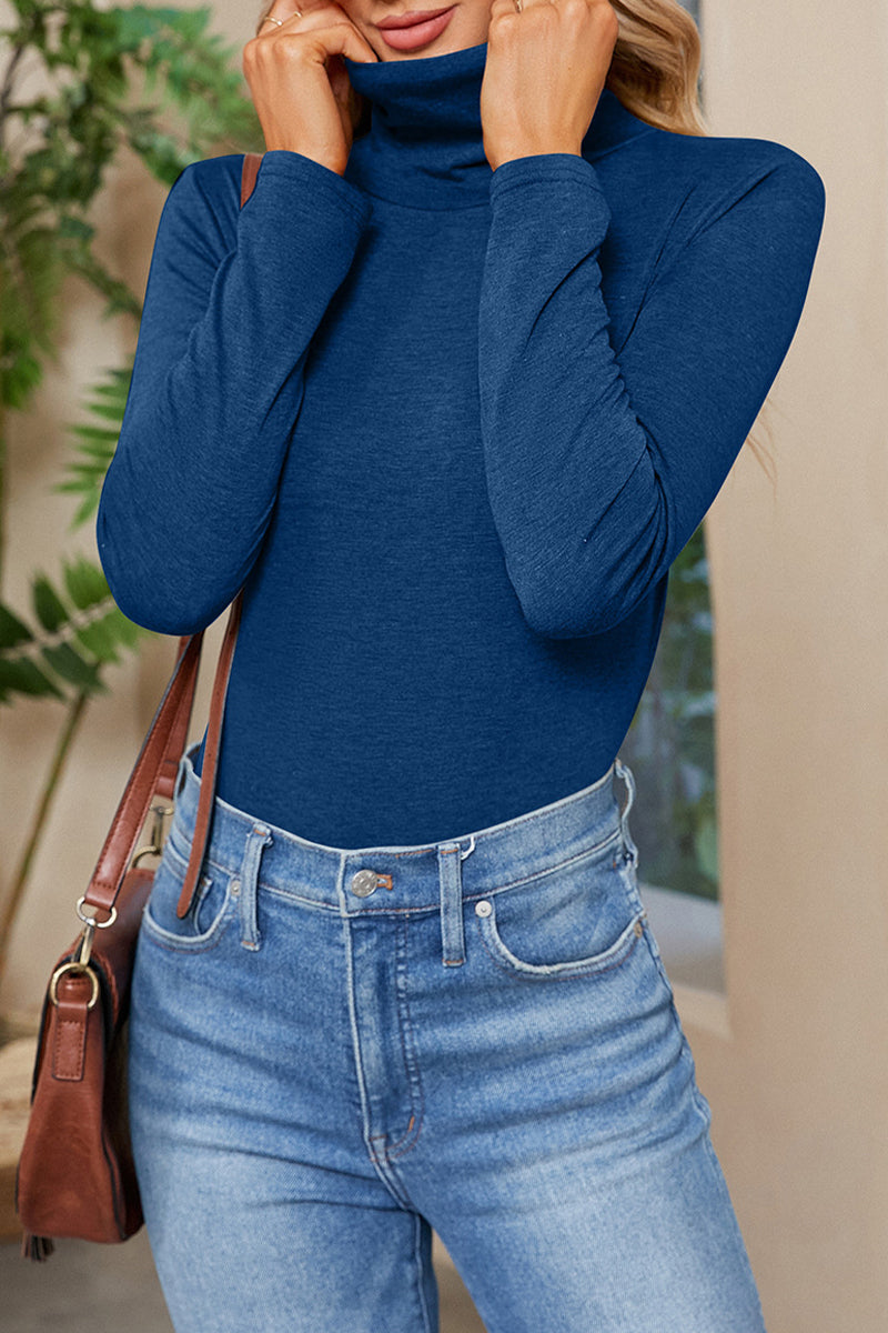Daily Simplicity Solid Turtleneck Tops