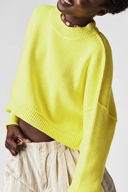 Tops casuales de cuello redondo con parches sólidos