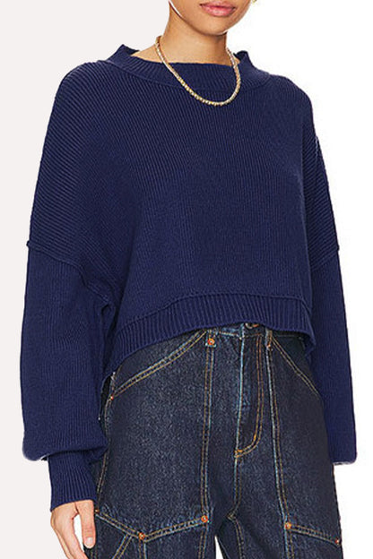 Tops casuales de cuello redondo con parches sólidos