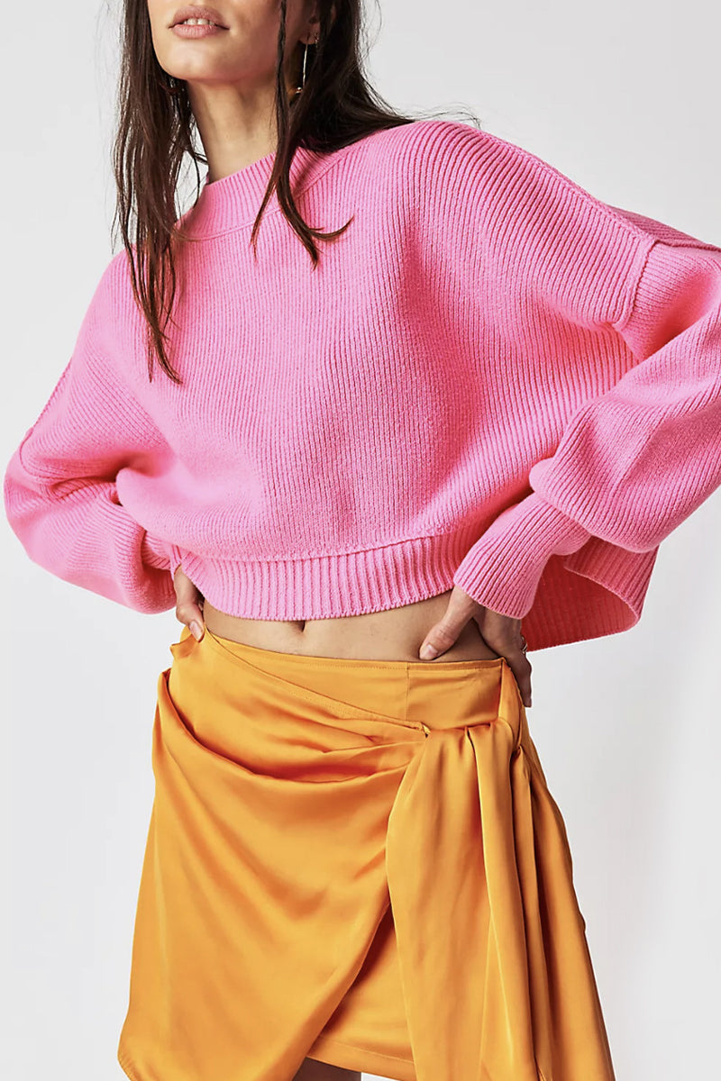 Tops casuales de cuello redondo con parches sólidos