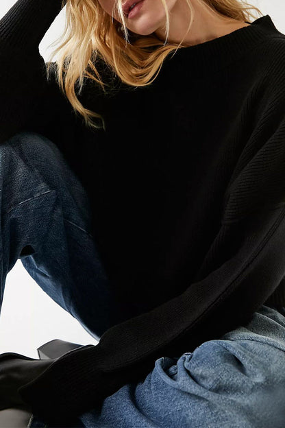 Tops casuales de cuello redondo con parches sólidos