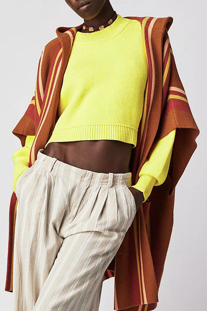 Tops casuales de cuello redondo con parches sólidos