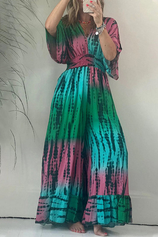 Mono holgado informal con cuello en V y bolsillo con estampado