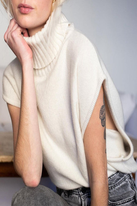 Tops de cuello alto con patchwork liso estilo británico