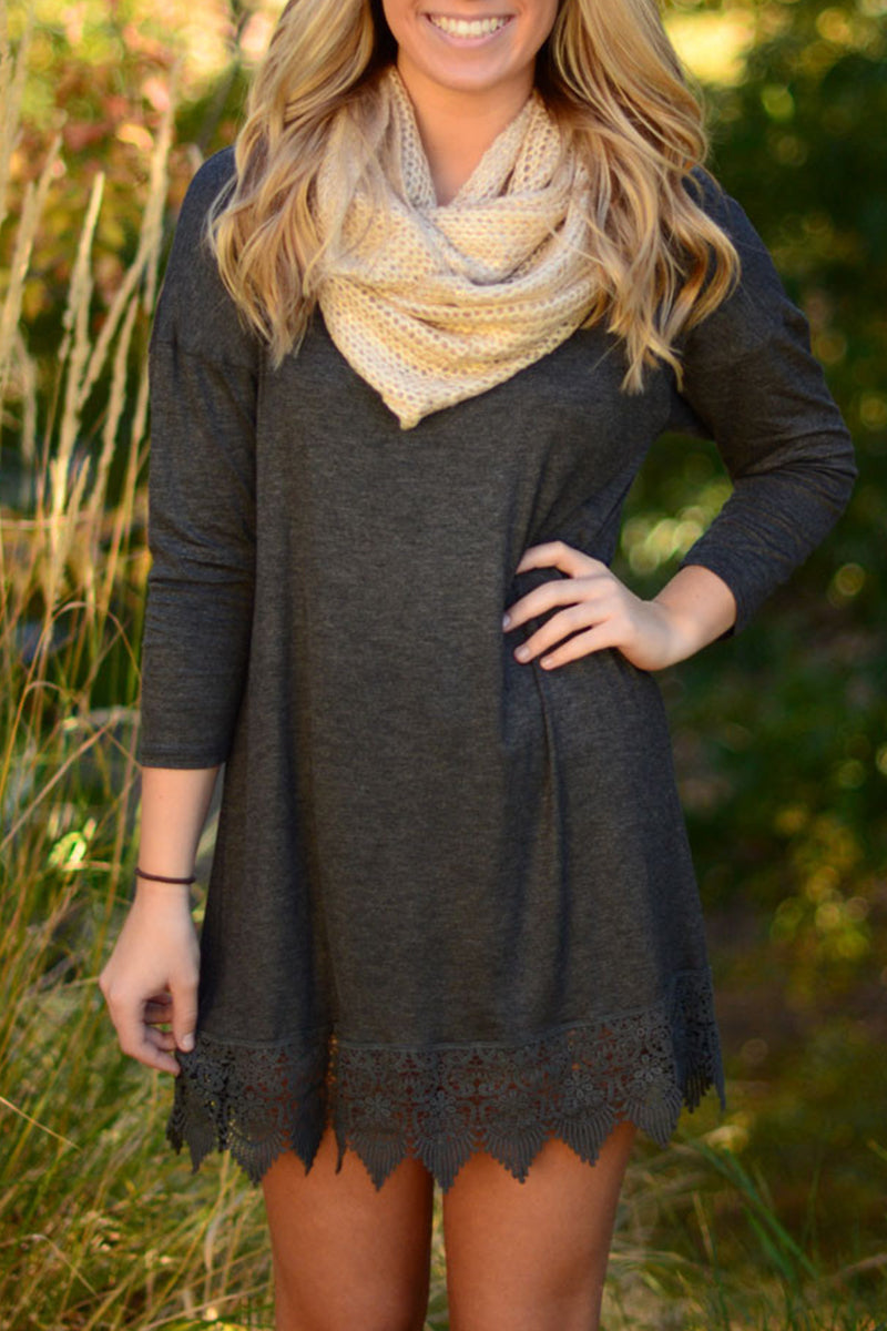 Vestidos casuales de falda lápiz con cuello redondo y patchwork liso