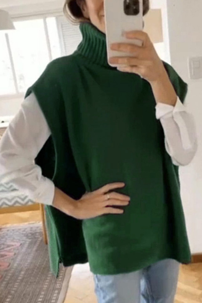 Tops de cuello alto con patchwork liso estilo británico