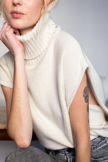 Tops de cuello alto con patchwork liso estilo británico