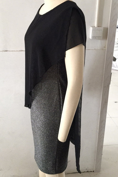 Sexy Color Block Sequins O Neck One Step Skirt Dresses