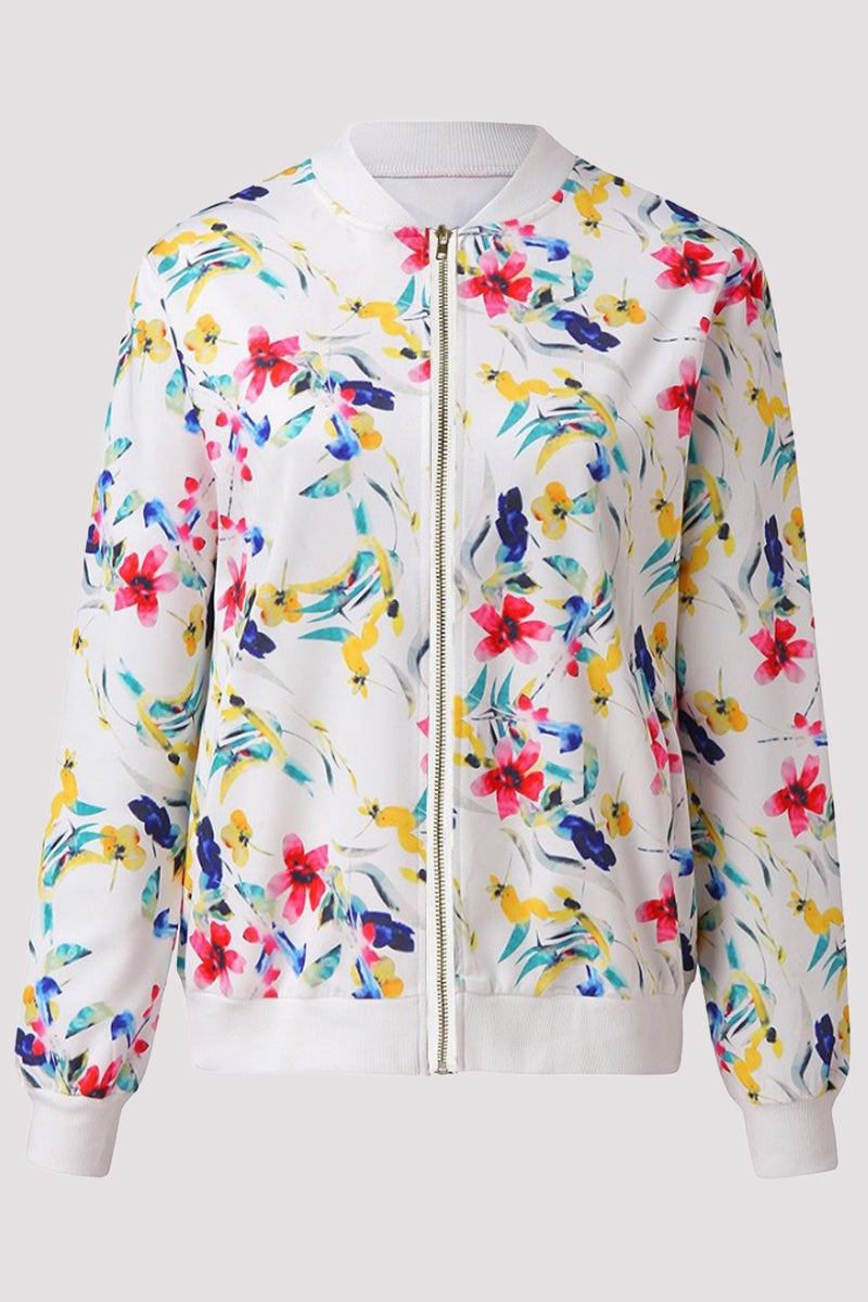 Prendas de abrigo informales con cuello redondo y diseño de patchwork floral