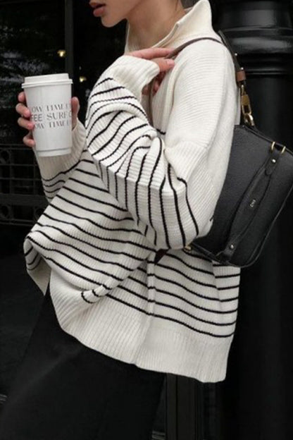 Tops casuales con cuello vuelto en contraste a rayas y cuadros