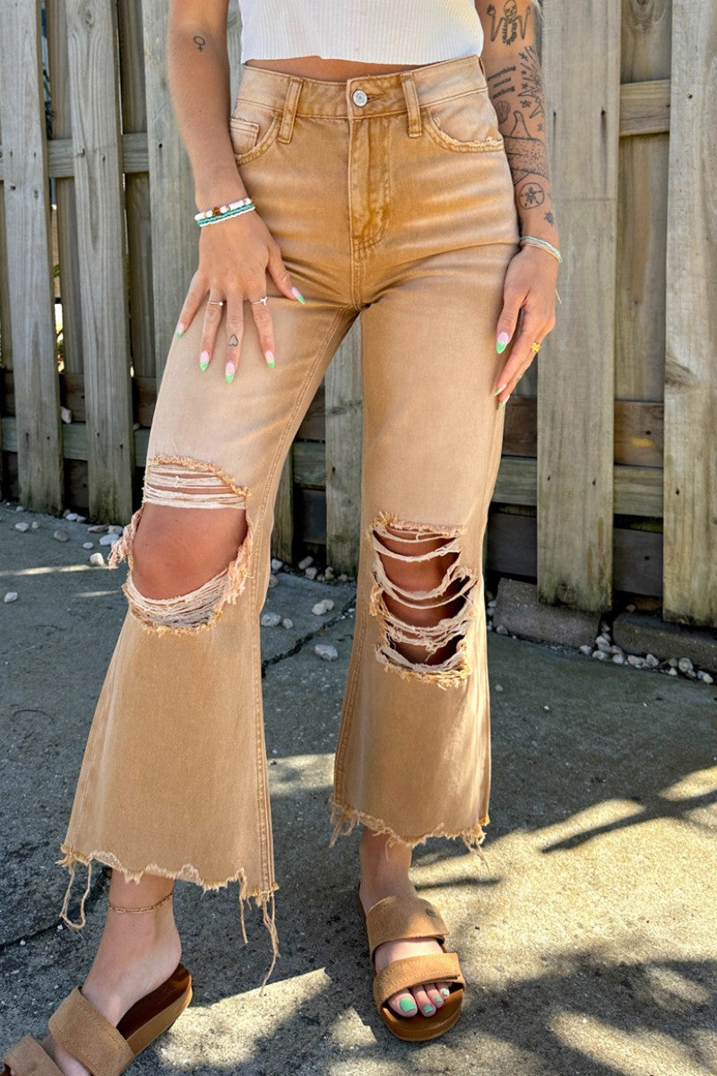 Vaqueros de mezclilla regulares de cintura alta con parches rotos y sólidos casuales