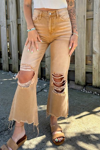 Vaqueros de mezclilla regulares de cintura alta con parches rotos y sólidos casuales