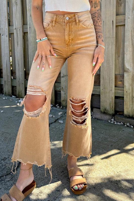 Vaqueros de mezclilla regulares de cintura alta con parches rotos y sólidos casuales