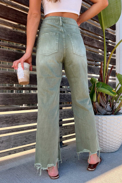 Vaqueros de mezclilla regulares de cintura alta con parches rotos y sólidos casuales