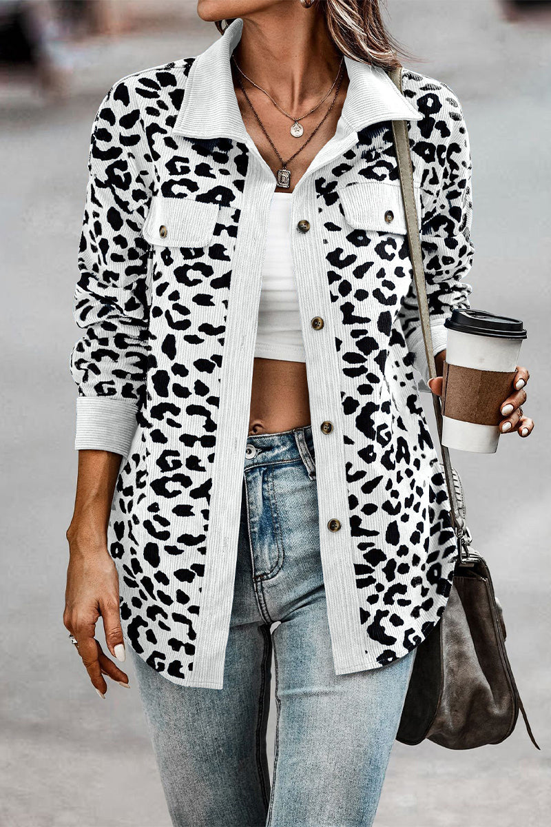 Casual Sweet Leopard Pocket Turndown Collar Tops(4 Colors)