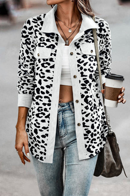 Casual Sweet Leopard Pocket Turndown Collar Tops(4 Colors)