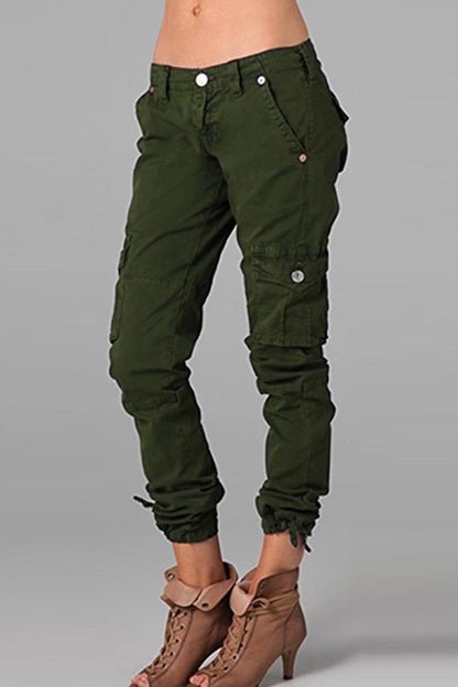 Pantalones de tubo ajustados de cintura media con parches sólidos de calle