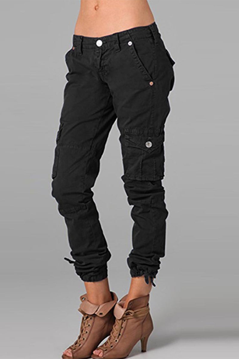 Pantalones de tubo ajustados de cintura media con parches sólidos de calle