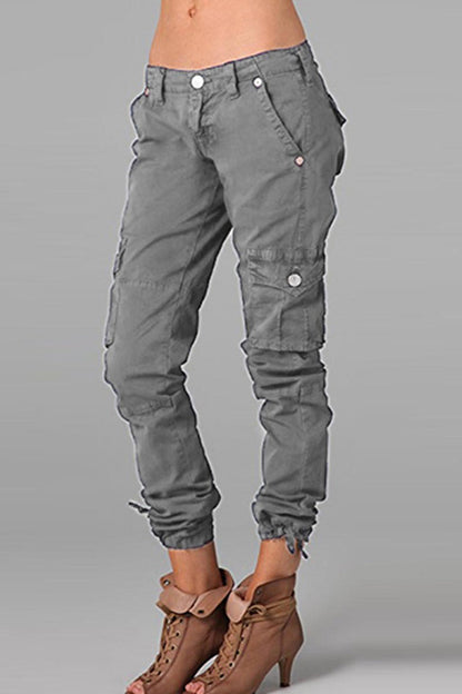 Pantalones de tubo ajustados de cintura media con parches sólidos de calle