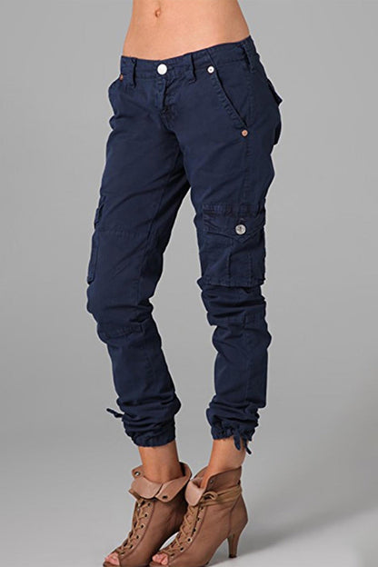 Pantalones de tubo ajustados de cintura media con parches sólidos de calle