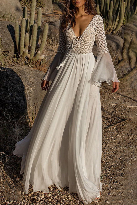 Vestido de noche sexy de encaje sólido con cuello en V