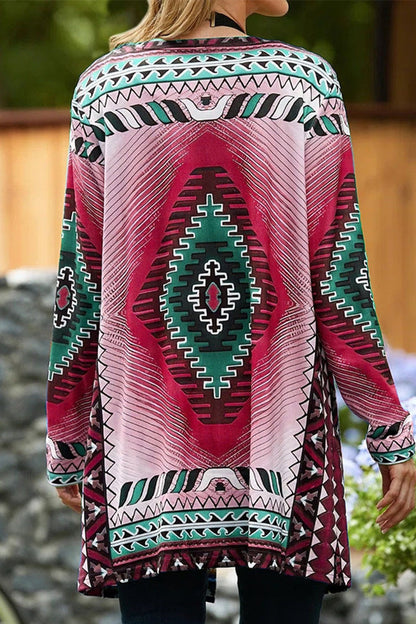 Casual College Geometric Printing Cardigan Collar Outerwear(5 Colors)