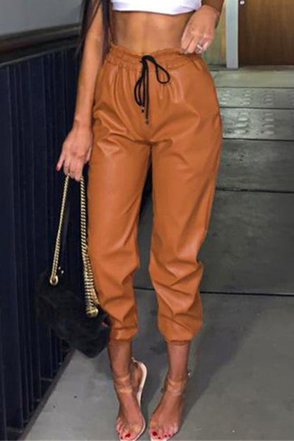 Casual Street Solid Draw String Regular Pencil Solid Color Bottoms