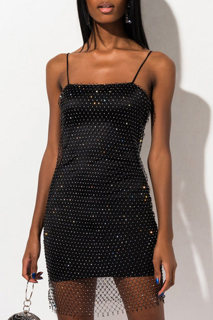 Vestido sexy de tirantes con parches sólidos