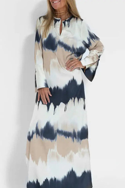 Vestidos casuales de corte A con cuello en V y patchwork con efecto tie-dye