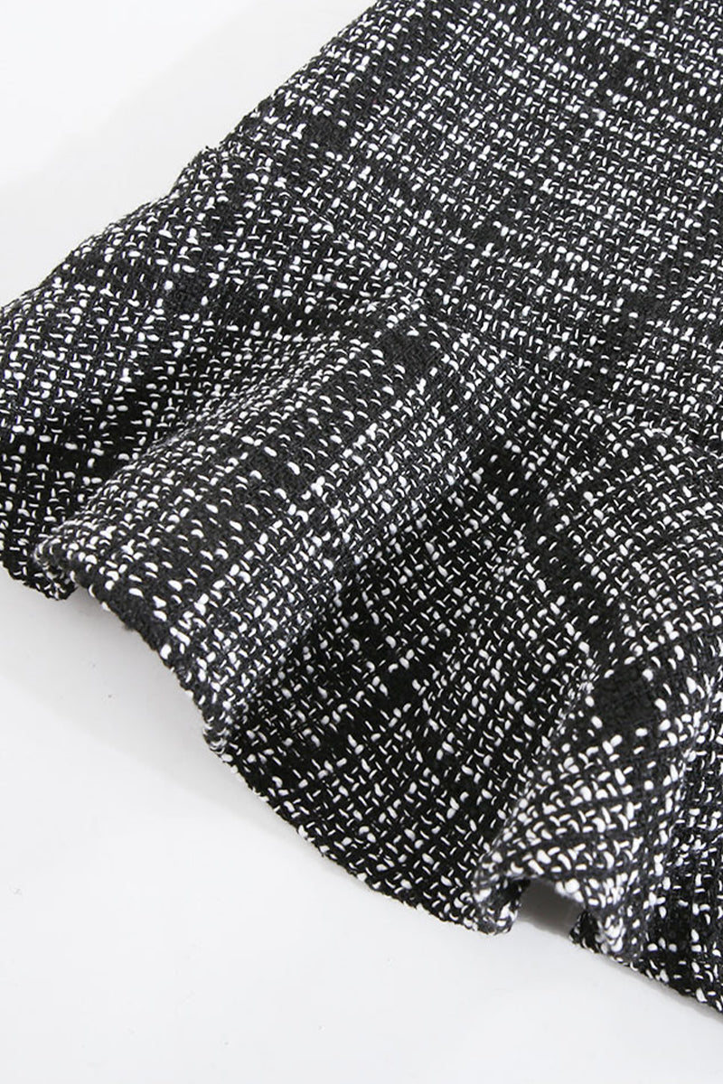 Vestidos elegantes de celebridades con falda y cuello vuelto a cuadros y patchwork