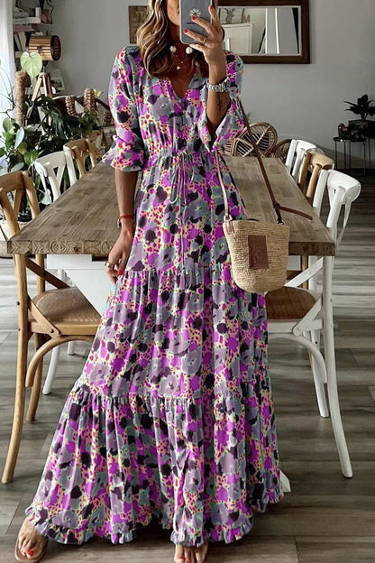 Vestido bohemio universitario con estampado floral y escote en V (6 colores)